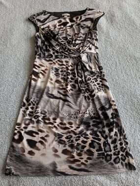Muse For Boston Proper Beige, Brown & Black Animal-Print Midi Dress